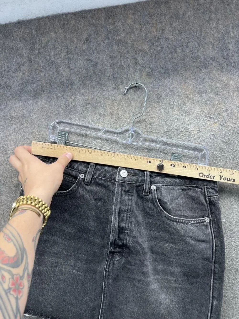 We The Free Skirt Womens 30 Gray Denim Mini Raw Frayed Hem Buckle Back Pockets